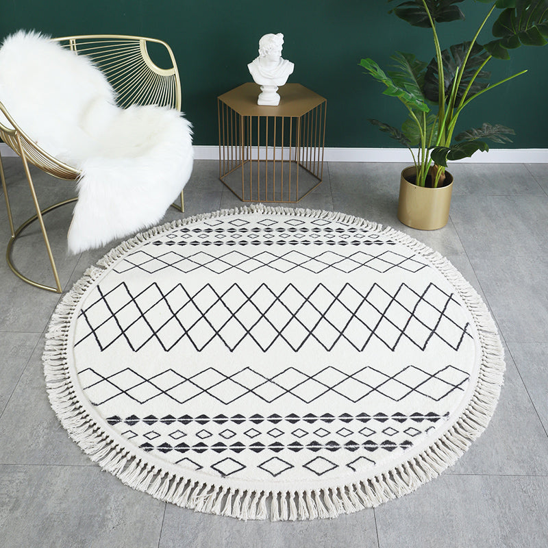 Zone de motif géométrique blanche Tapis de tapis de tapis de frange de tapis de soins faciles pour la décoration pour la maison