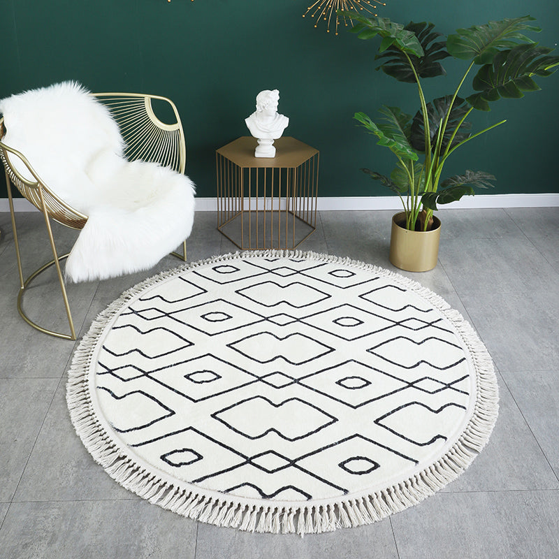 Zone de motif géométrique blanche Tapis de tapis de tapis de frange de tapis de soins faciles pour la décoration pour la maison