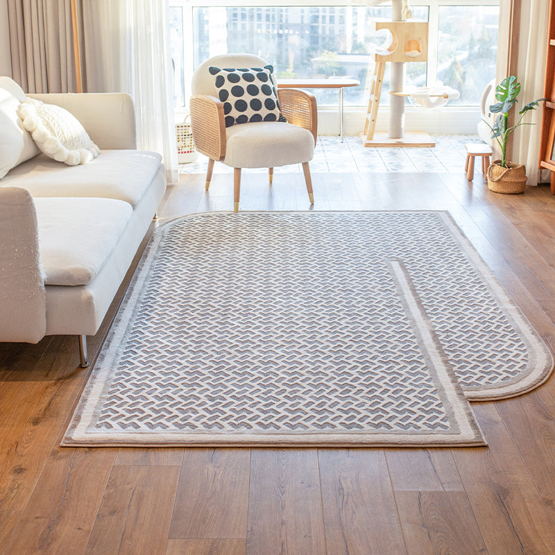 Grey Plaid Pattern Area Carpet Polyester Area Rug Easy Care Washable Rug for Living Room
