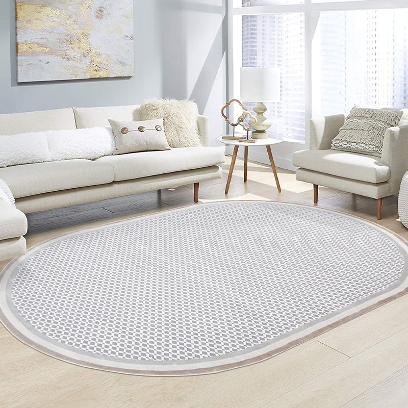 Grey Plaid Pattern Area Carpet Polyester Area Rug Easy Care Washable Rug for Living Room