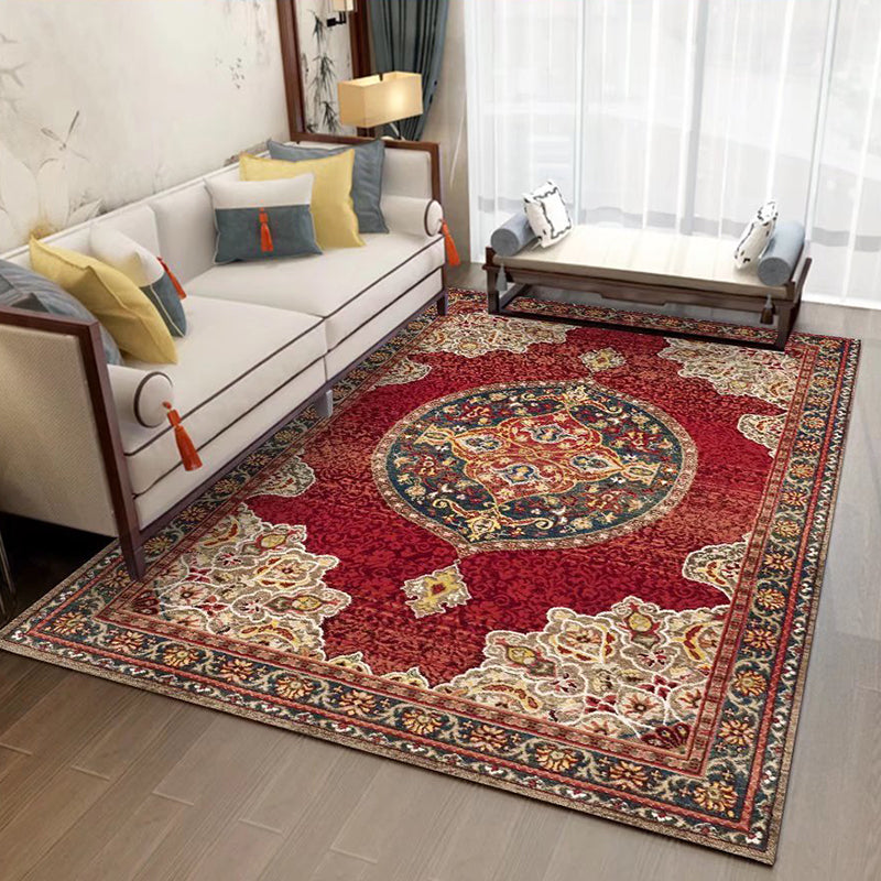Multicolored Indoor Rug Traditional Flower Print Carpet Stain Resistant Carpet for Living Room