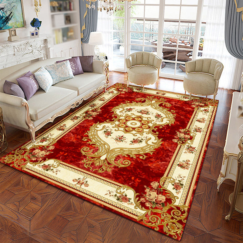 European Carpet Nostalgia Floral Print Indoor Rug Polyester Stain Resistant Carpet for Living Room