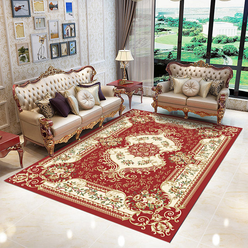 European Carpet Nostalgia Floral Print Indoor Rug Polyester Stain Resistant Carpet for Living Room