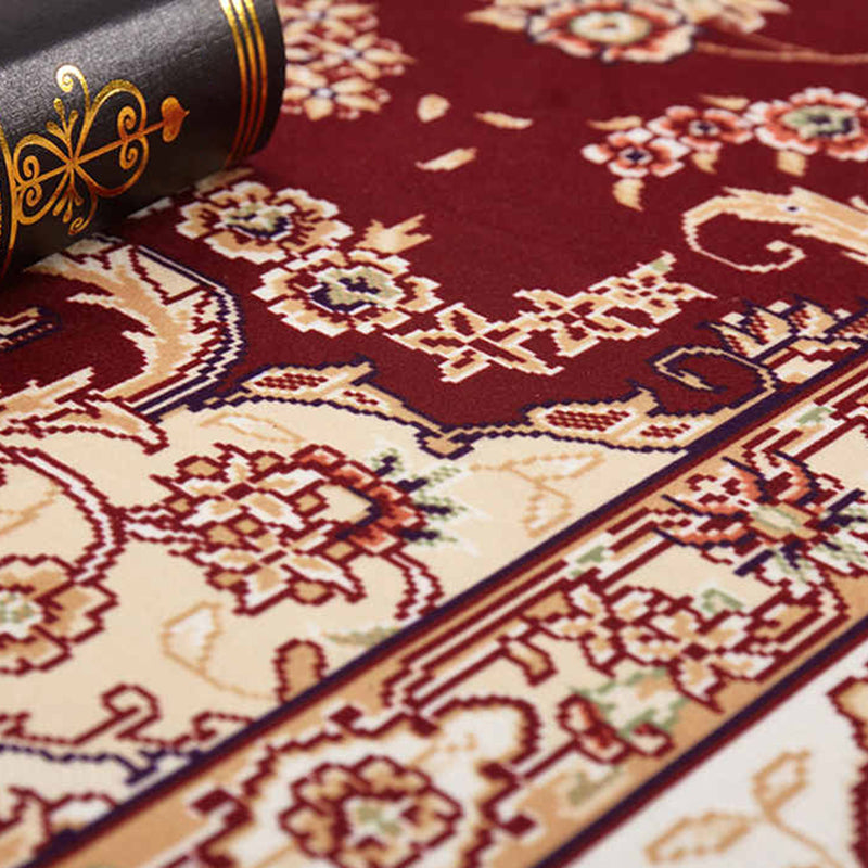 Brown Retro Rug Blending Flower Indoor Rug Stain Resistant Rug for Living Room