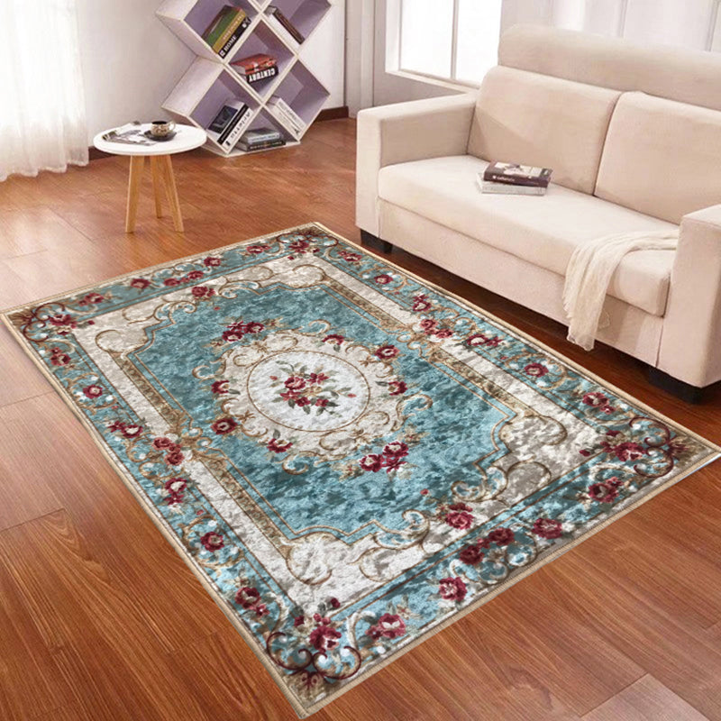 Fancy Red Carpet Medallion Pattern Traditional Area Rug Polyester Non-Slip Backing Rug for Bedroom