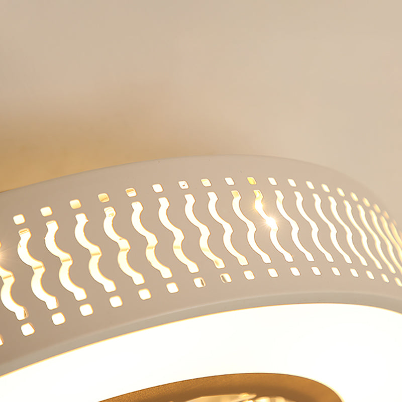 Nordische, trommelförmige Deckenventilator Lampe Metall Esszimmer LED Semi Flush Light mit ausgehöhltem Design