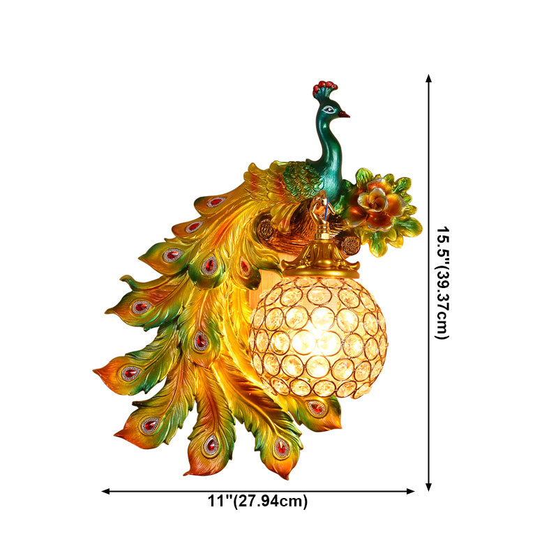 Peacock wandmontage Licht bevestiging Moderne 1-licht wandmontage lamp met heldere kristalschaduw