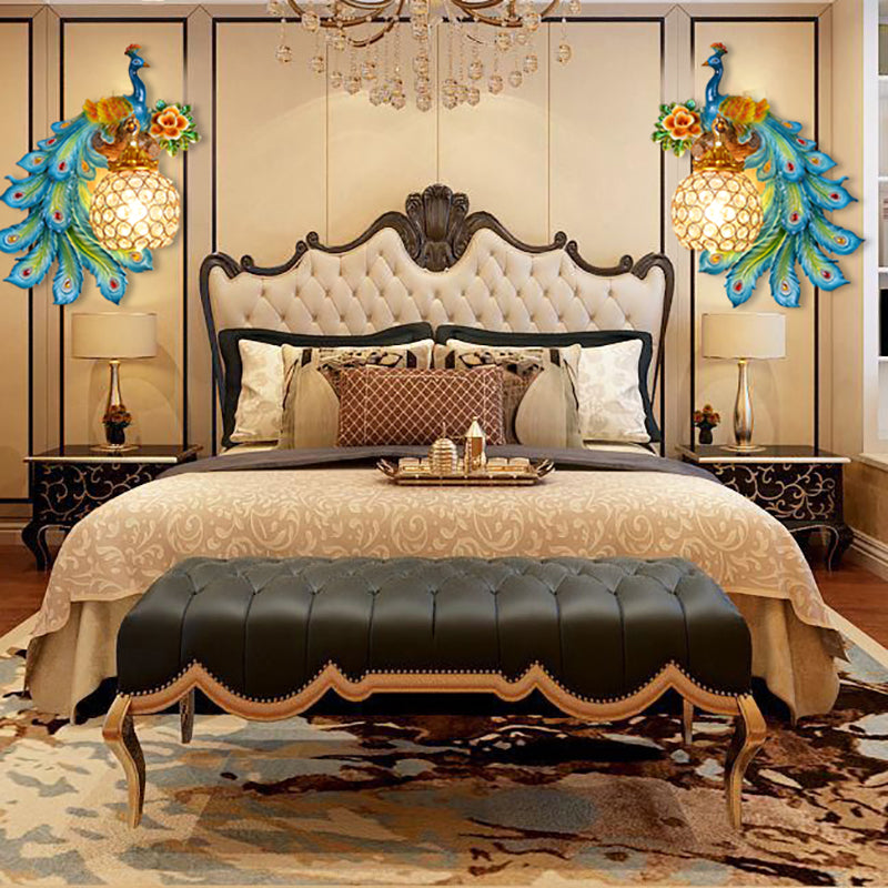 Peacock wandmontage Licht bevestiging Moderne 1-licht wandmontage lamp met heldere kristalschaduw