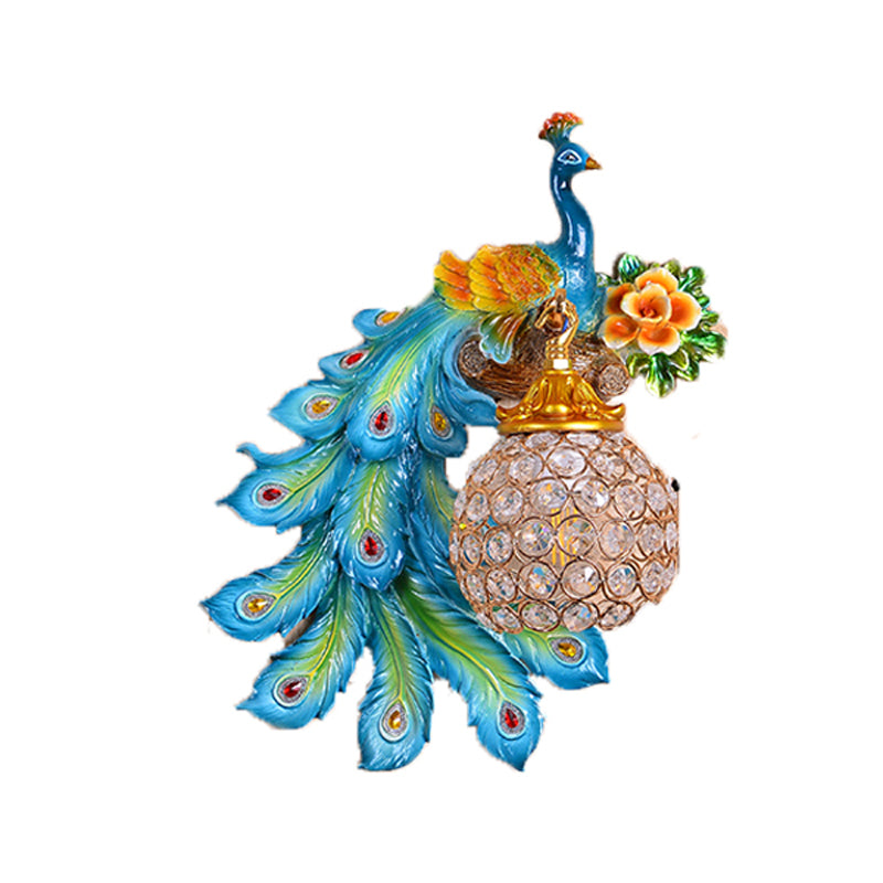 Peacock wandmontage Licht bevestiging Moderne 1-licht wandmontage lamp met heldere kristalschaduw