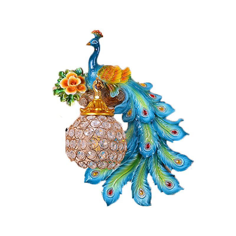 Peacock wandmontage Licht bevestiging Moderne 1-licht wandmontage lamp met heldere kristalschaduw