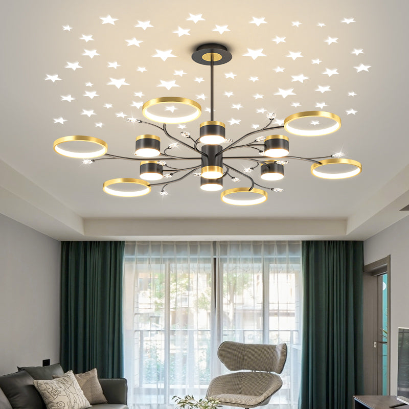 12 koppen plafond hanglamp eenvoud kroonluchter verlichtingsarmaturen in zwart-goud