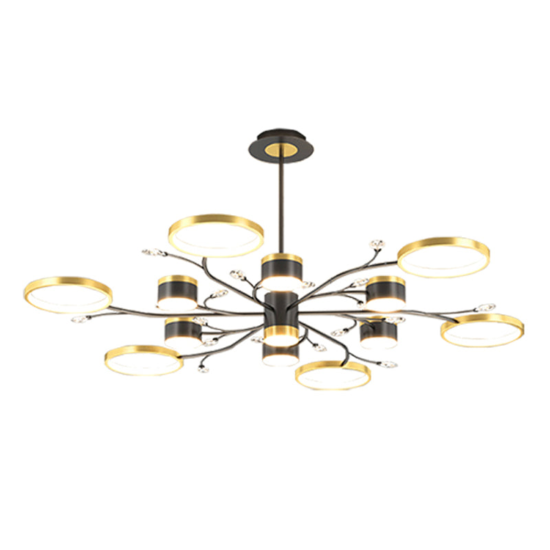 12 koppen plafond hanglamp eenvoud kroonluchter verlichtingsarmaturen in zwart-goud