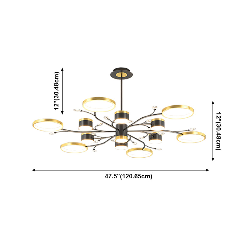 12 koppen plafond hanglamp eenvoud kroonluchter verlichtingsarmaturen in zwart-goud