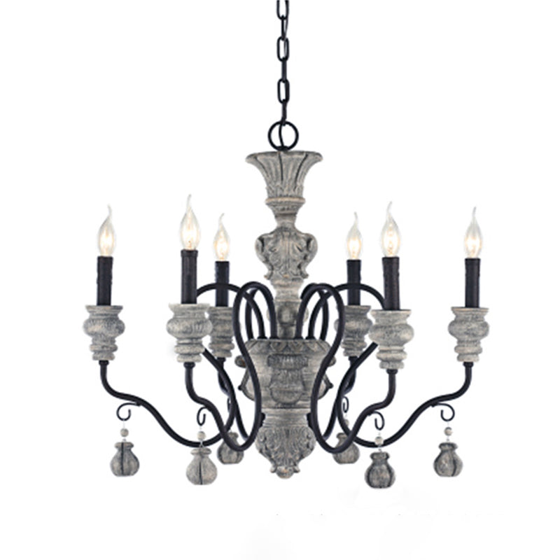 Candlestick Hanging Chandelier French Country Multi Lights Living Room Pendant in Grey