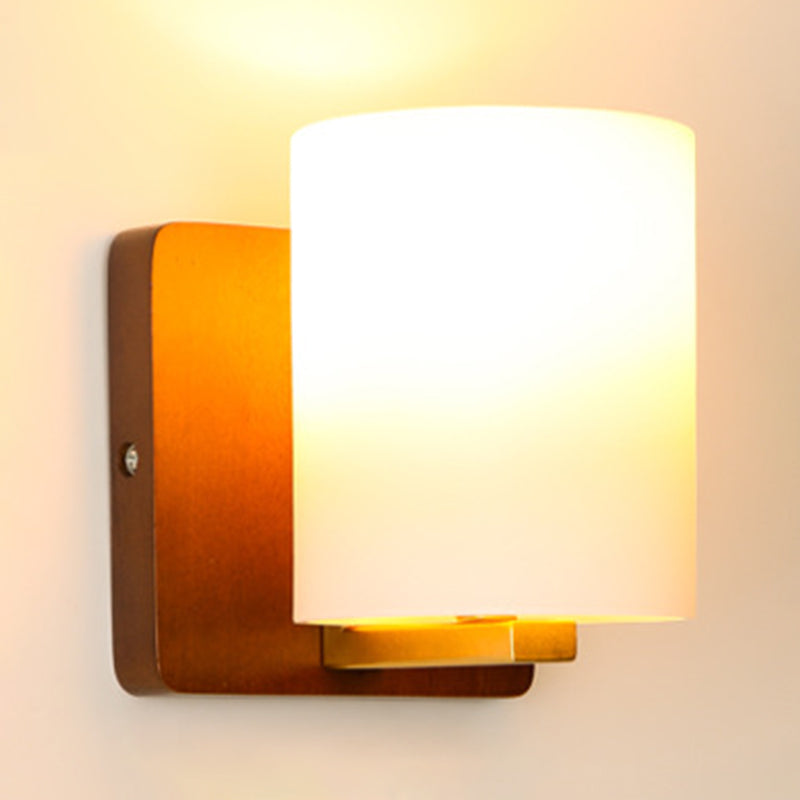 Sitting Room One Head Wall Sconce Contemporary Log and White Glass Wall Mounted Light Fixture