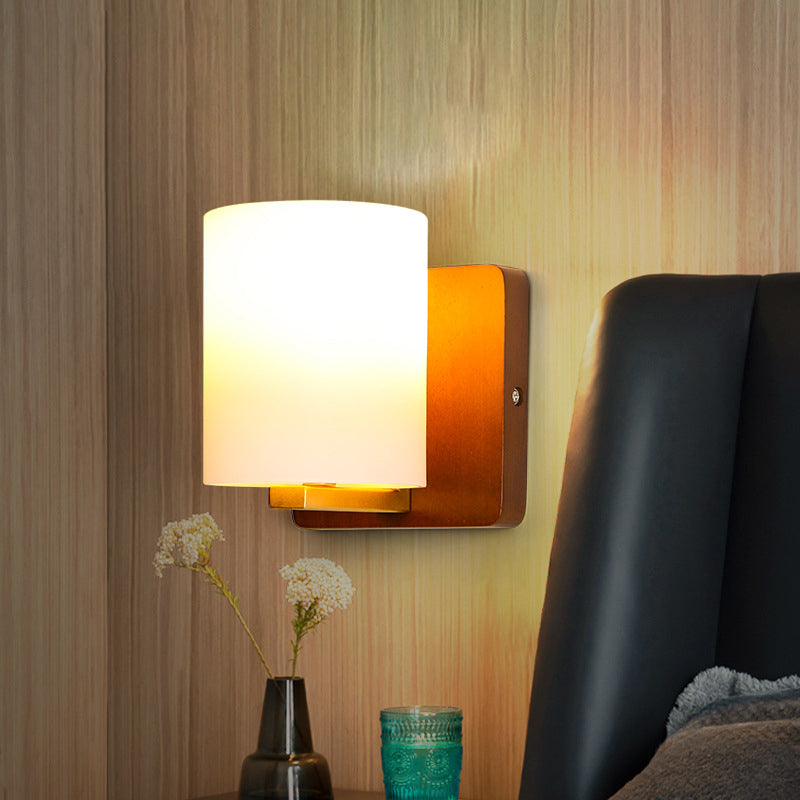 Sitting Room One Head Wall Sconce Contemporary Log and White Glass Wall Mounted Light Fixture