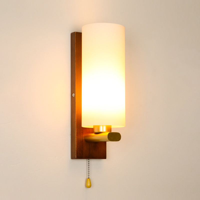 Sitting Room One Head Wall Sconce Contemporary Log and White Glass Wall Mounted Light Fixture