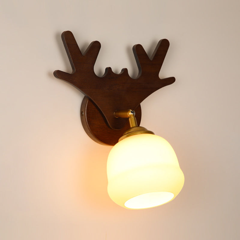 Sitting Room One Head Wall Sconce Contemporary Log and White Glass Wall Mounted Light Fixture