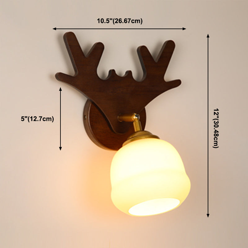 Sitting Room One Head Wall Sconce Contemporary Log and White Glass Wall Mounted Light Fixture