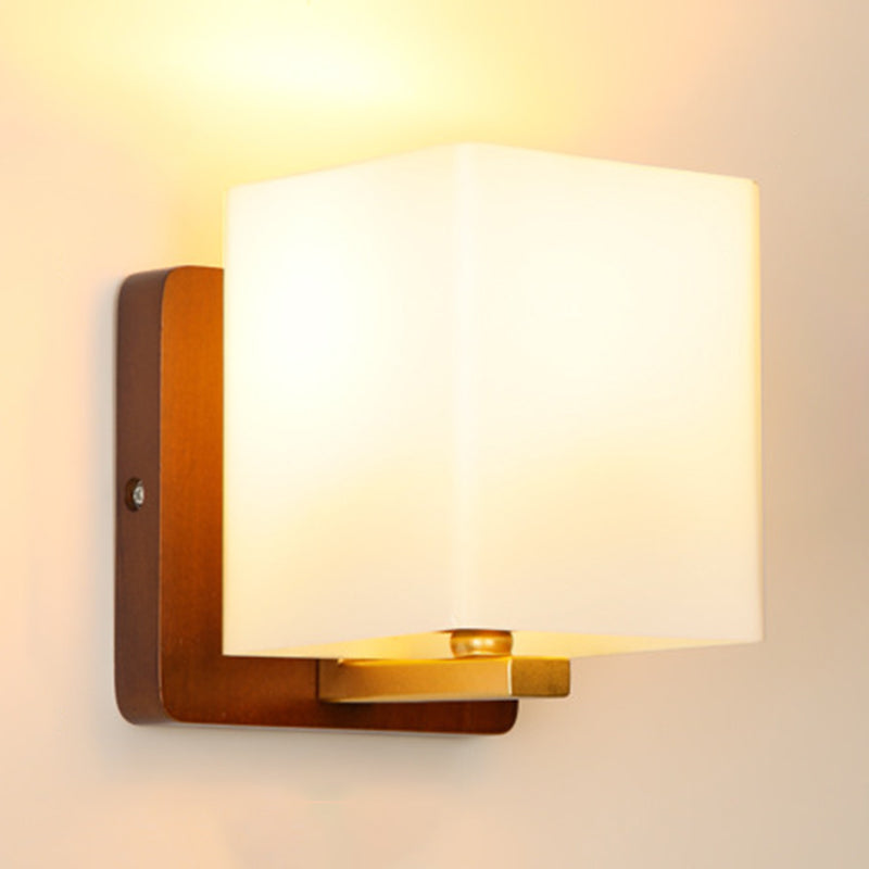 Sitting Room One Head Wall Sconce Contemporary Log and White Glass Wall Mounted Light Fixture