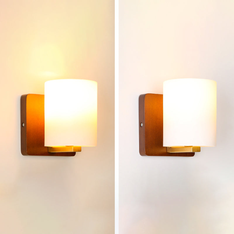 Sitting Room One Head Wall Sconce Contemporary Log and White Glass Wall Mounted Light Fixture