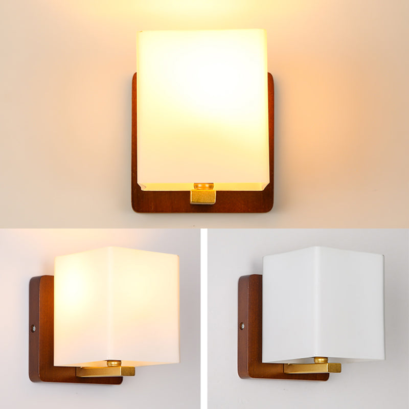 Sitting Room One Head Wall Sconce Contemporary Log and White Glass Wall Mounted Light Fixture
