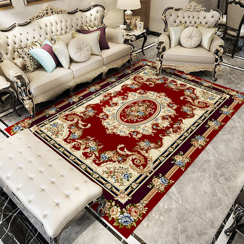 Red Modern Rug Blended Graphic Rug Stain Resistant Area Rug for Home Decor