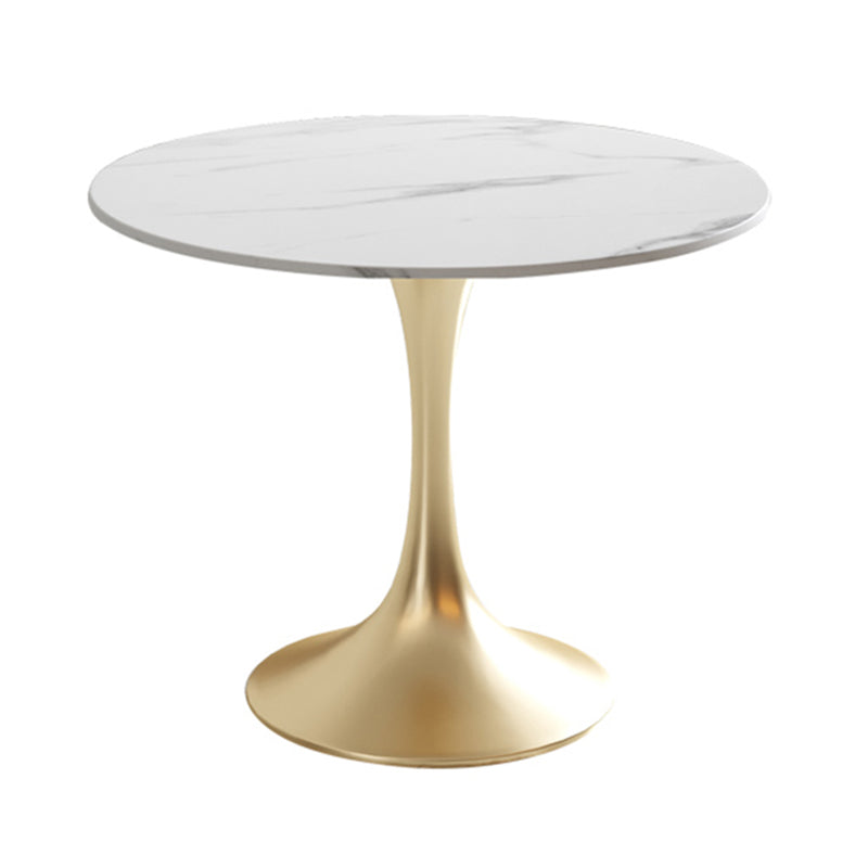 Round Tulip Base Luxury Dining Table White Tone Fixed Table with Sintered Stone