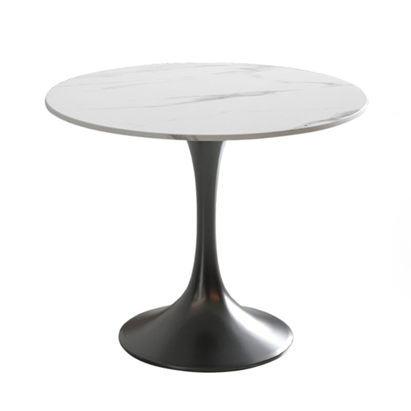 Round Tulip Base Luxury Dining Table White Tone Fixed Table with Sintered Stone