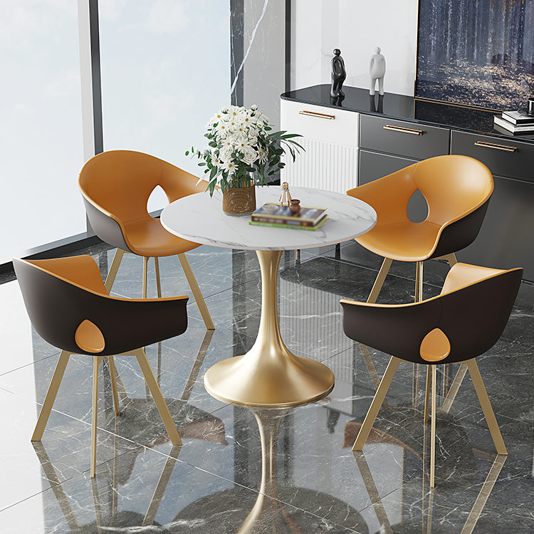 Round Tulip Base Luxury Dining Table White Tone Fixed Table with Sintered Stone