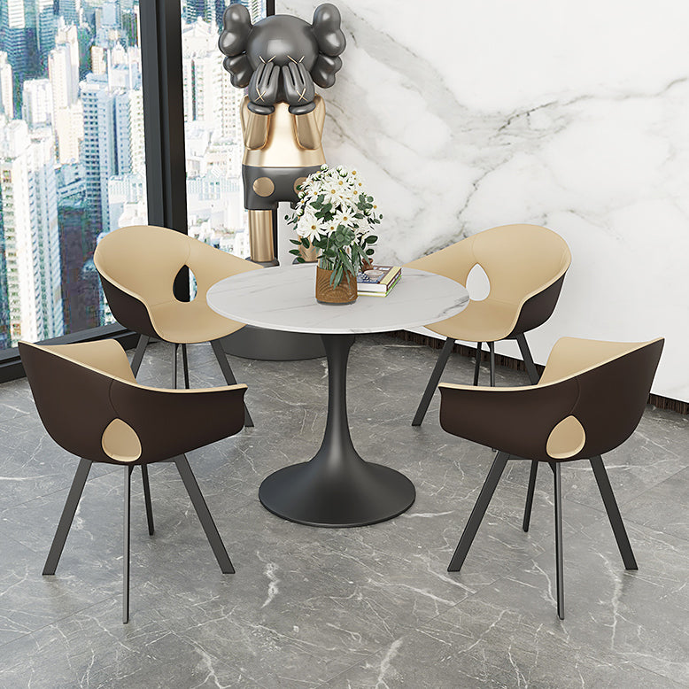 Round Tulip Base Luxury Dining Table White Tone Fixed Table with Sintered Stone