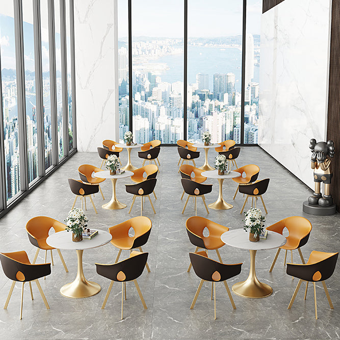 Round Tulip Base Luxury Dining Table White Tone Fixed Table with Sintered Stone