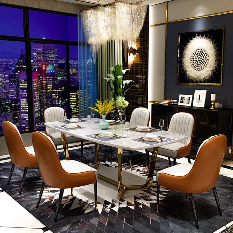Metal Traditional Luxury Rectangle Indoor Table Sintered Stone Table with Trestle Base