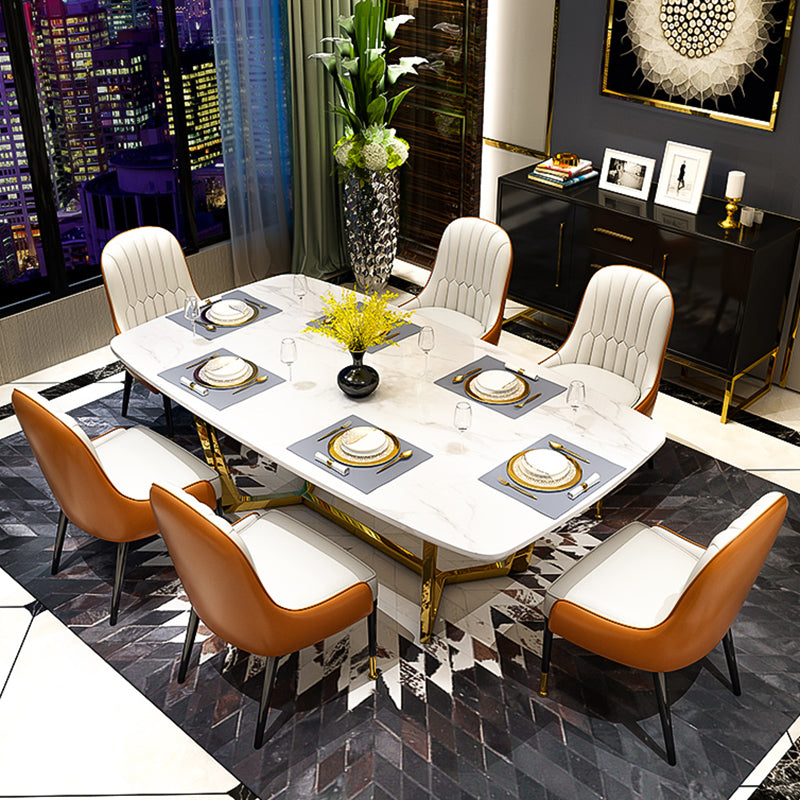 Metal Traditional Luxury Rectangle Indoor Table Sintered Stone Table with Trestle Base