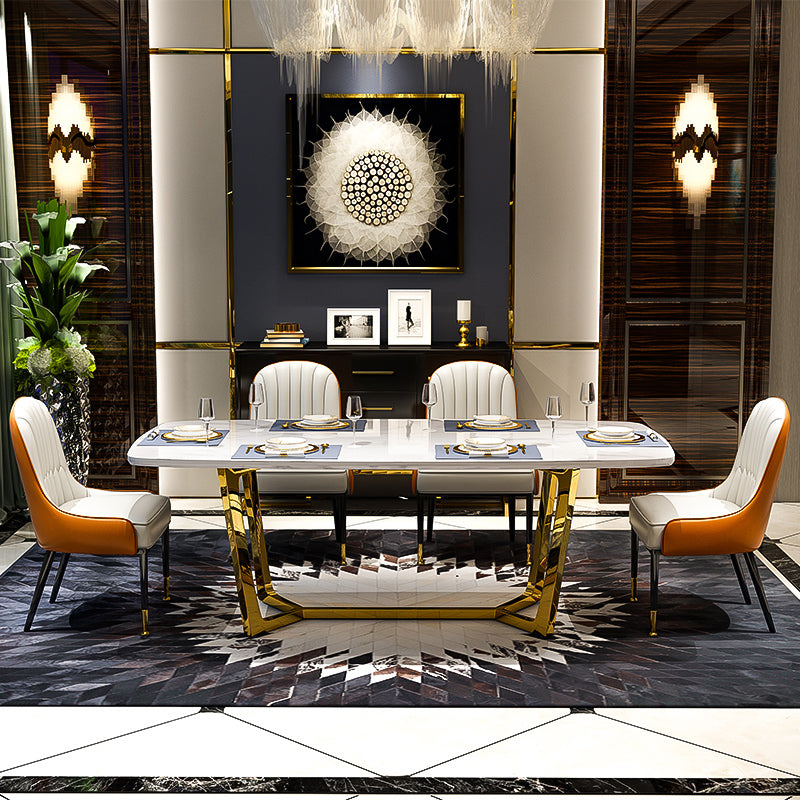 Metal Traditional Luxury Rectangle Indoor Table Sintered Stone Table with Trestle Base