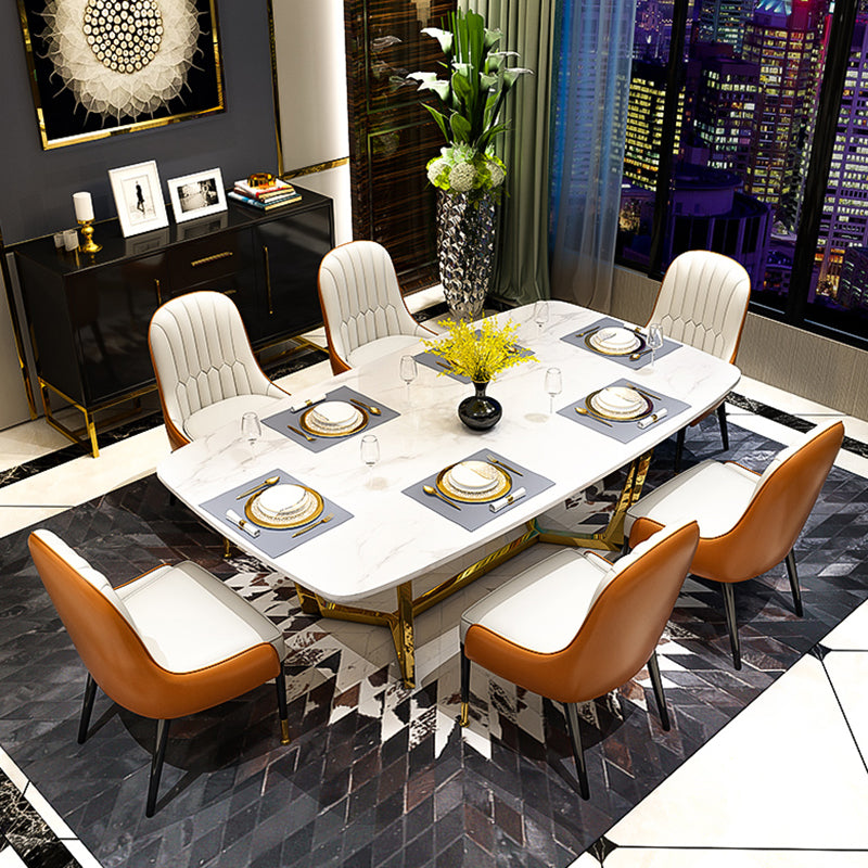 Metal Traditional Luxury Rectangle Indoor Table Sintered Stone Table with Trestle Base