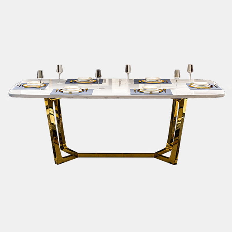 Metal Traditional Luxury Rectangle Indoor Table Sintered Stone Table with Trestle Base