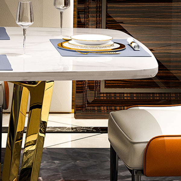 Metal Traditional Luxury Rectangle Indoor Table Sintered Stone Table with Trestle Base