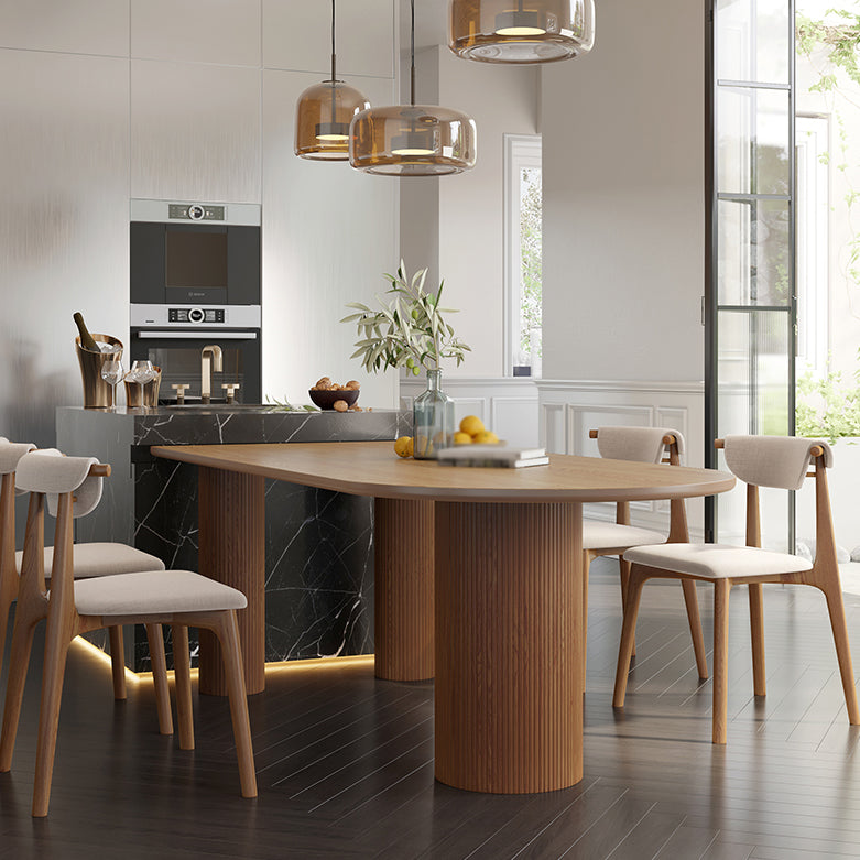 Free Form Pinewood Brown Tone Dining Table Simplicity 3 Legs Table for Dining Room