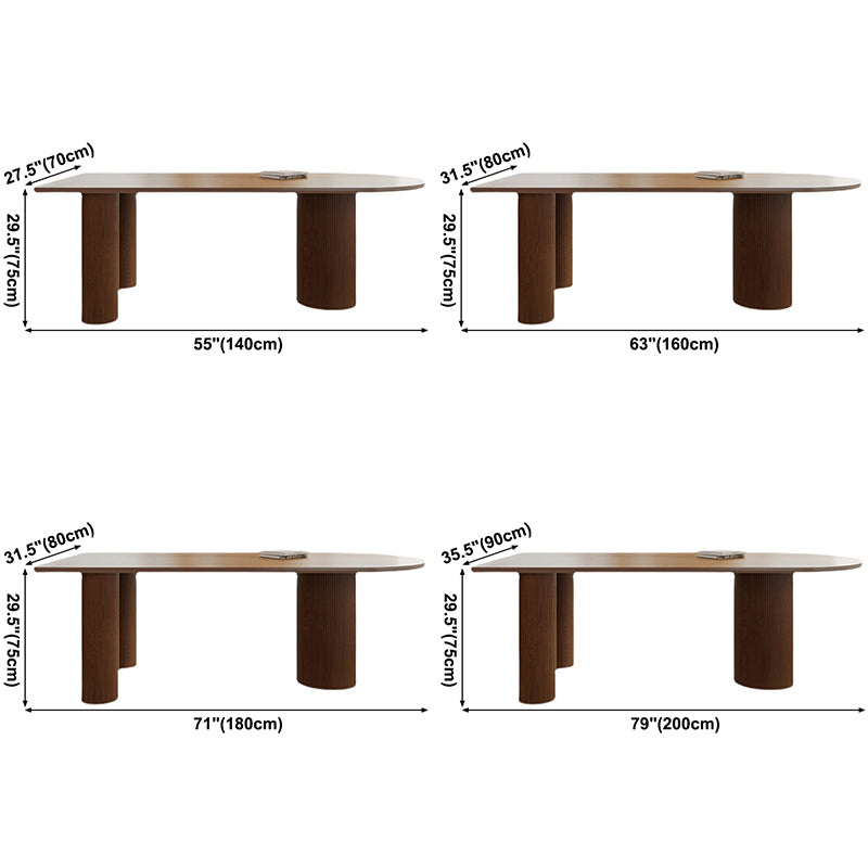 Free Form Pinewood Brown Tone Dining Table Simplicity 3 Legs Table for Dining Room