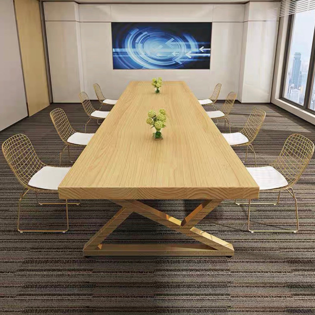 Rectangle Wood Color Dining Table Pine Solid Wood Table Glam for Dining Room