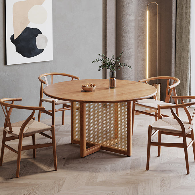 Pinewood Solid Wood Brown Tone Dining Table Simplicity Fixed Table for Dining Room