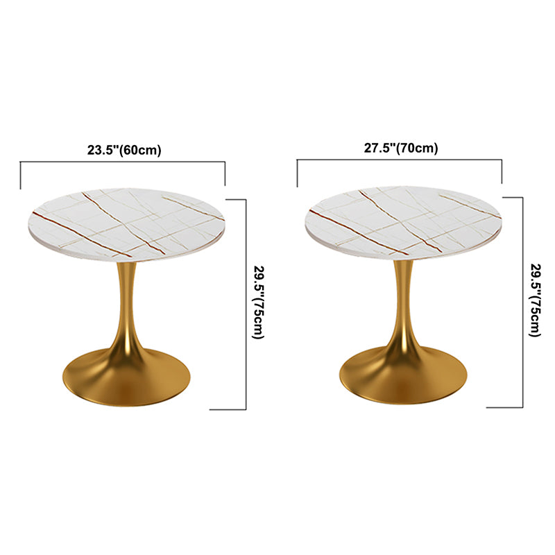 Round Luxury Style Dining Table White Tone Fixed Table with Sintered Stone