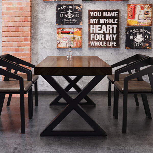 Mesa industrial de madera maciza para comedor, mesa de cocina, mesa con base de trineo rectangular para comedor