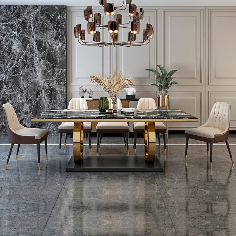 Metaal traditionele luxe rechthoek binnen tafel gesinterde stenen tafel met metalen schok