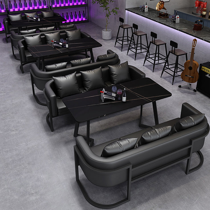 Industrialstil Sintered Stone Dinner Room Küche Schwarzer Tisch mit Metallbasis