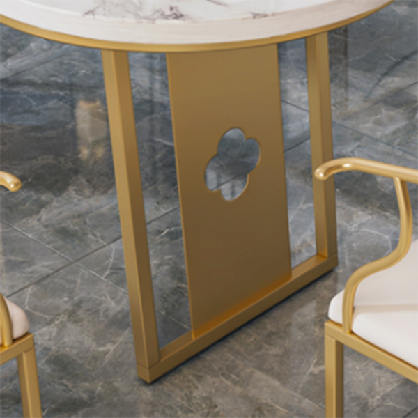 Traditional Luxury Oval Dining Table Sintered Stone Table with Gold Double Pedestal for Dining Room