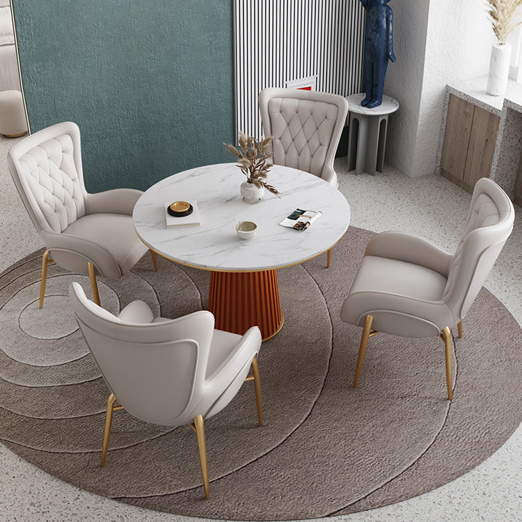 Minimalist Kitchen Standard Dining Table White Sintered Stone Dining Table with Pedestal Base