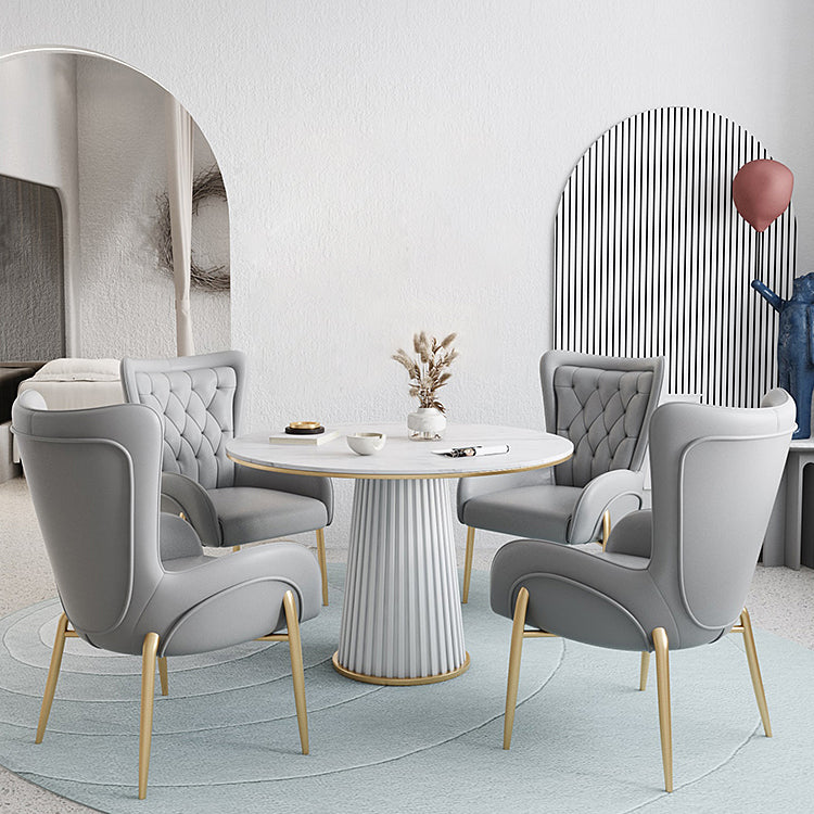 Minimalist Kitchen Standard Dining Table White Sintered Stone Dining Table with Pedestal Base