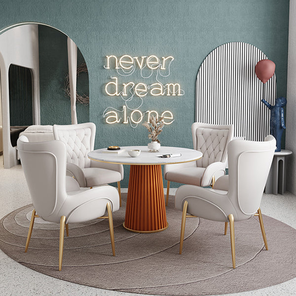 Minimalist Kitchen Standard Dining Table White Sintered Stone Dining Table with Pedestal Base